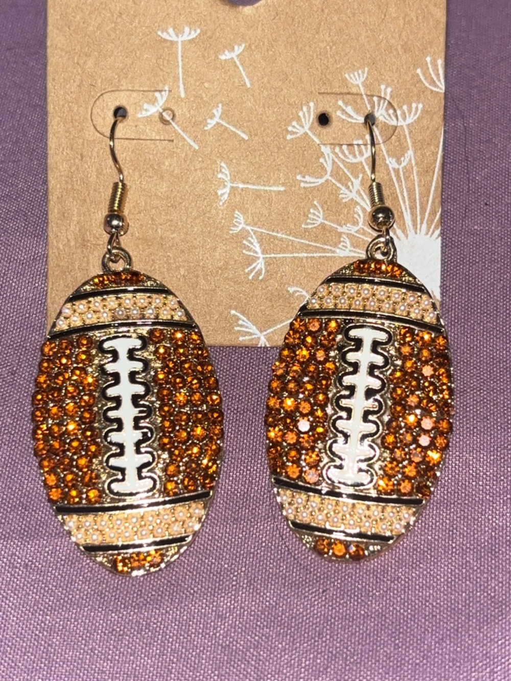 Orange Crystal Football Dangle Earrings - Women Jewelry